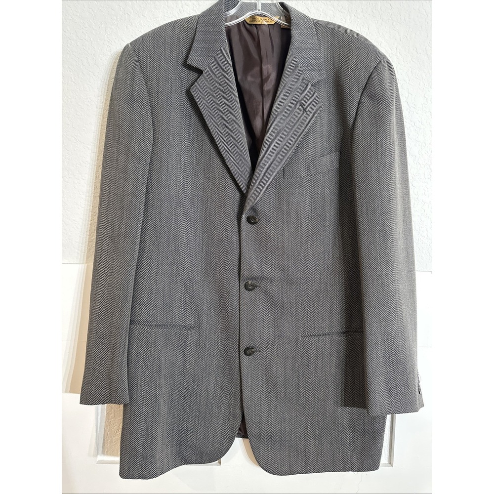 Donna Karan Men's Suit Blazer ITALY Size 42 Reg 100% Wool Herringbone Sz 42